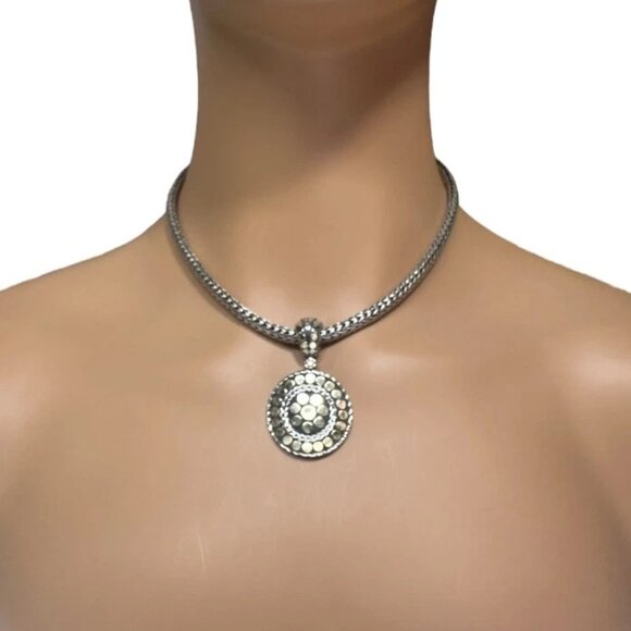 Authentic! John Hardy JH 18k Yellow Gold Silver Dot Pendant And Necklace - Picture 7 of 10
